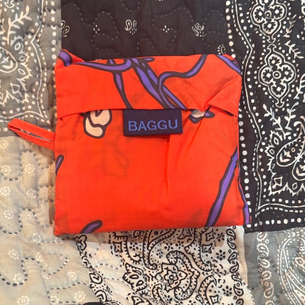 BAGGU Red Tote with Purple Floral Accents